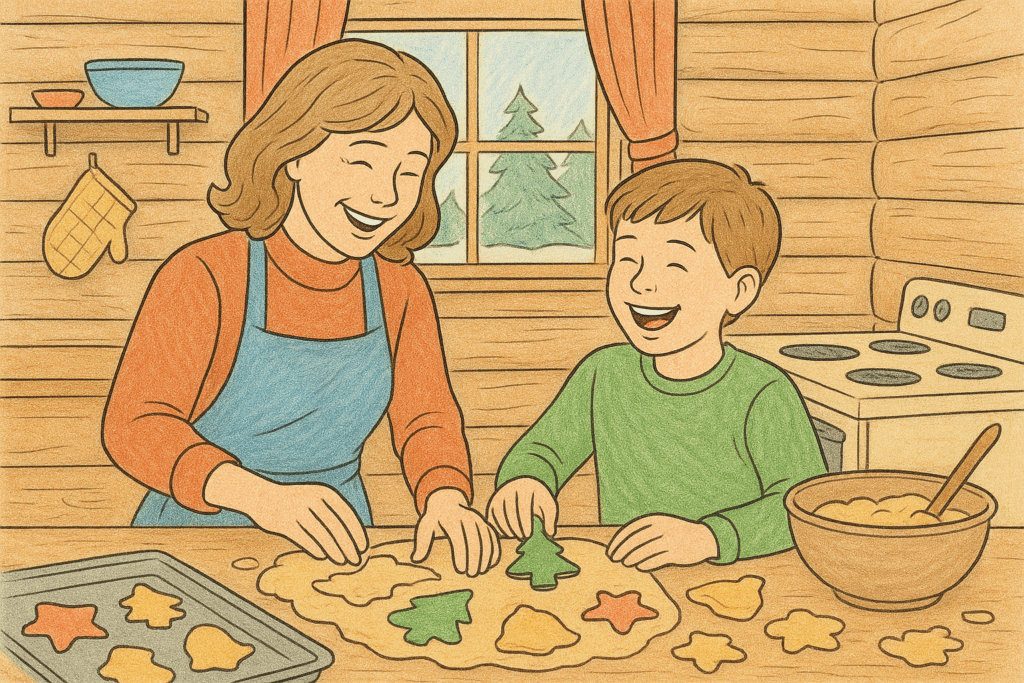Young Acorn makes cookies with his mom